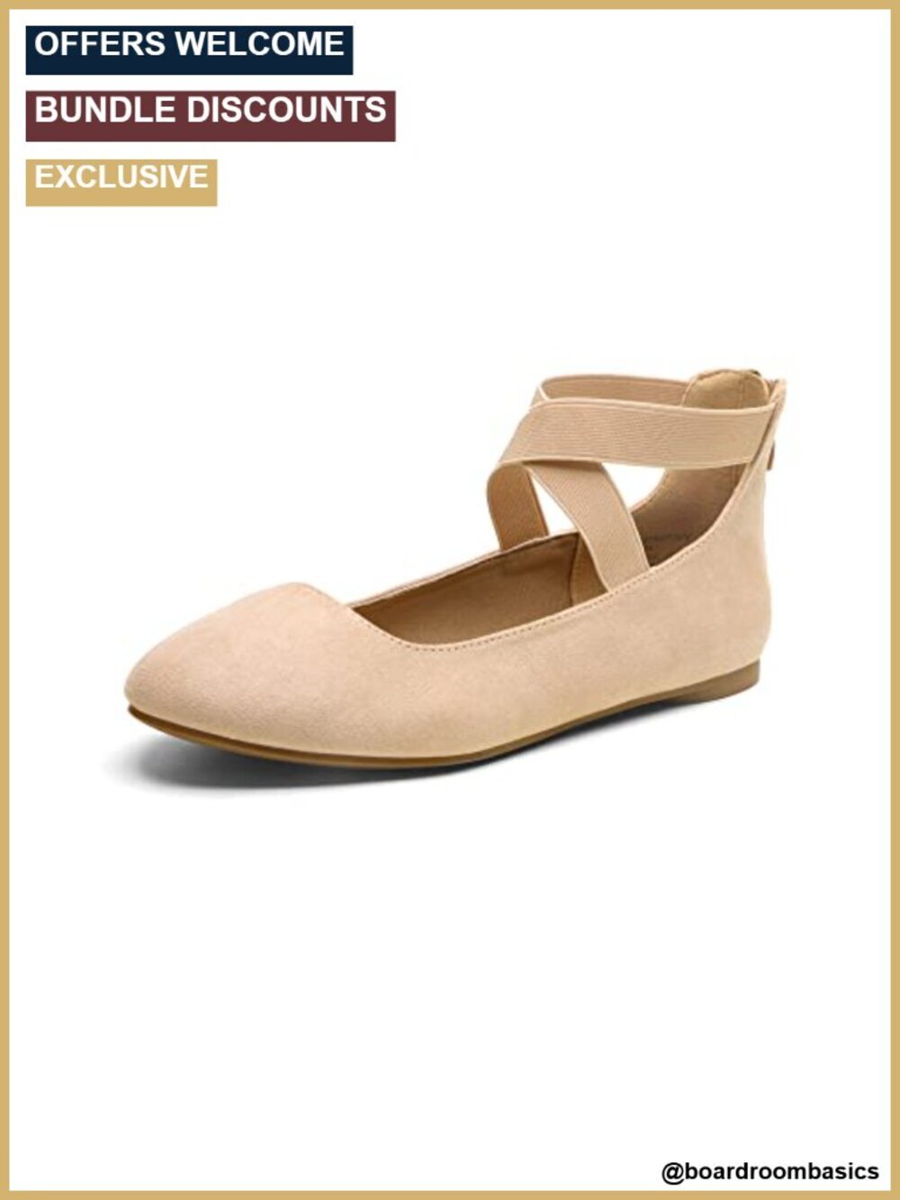 Ballet Flats with Crossover Strap, Latex Insole, Non-Slip Rubber Outsole